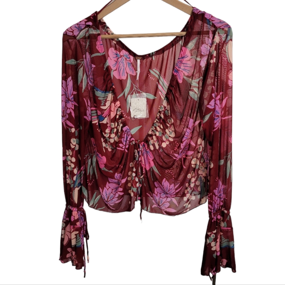 🆕️ Free People Of Paradise Floral Print Stretch Tulle Top - Picture 3 of 11